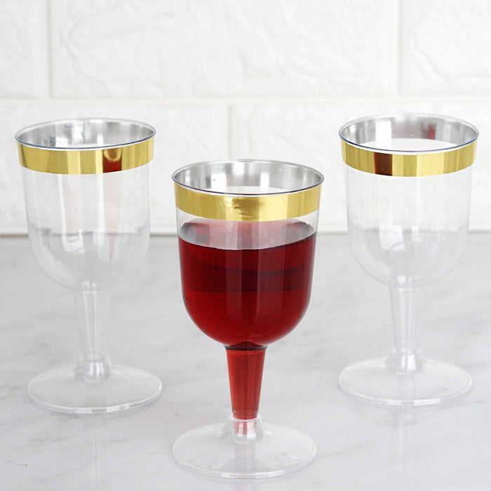 48 Pc Disposable Wine Glasses Clear Gold Rim Plastic Party Champagne Flute 5oz