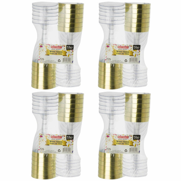 48 Pc Disposable Wine Glasses Clear Gold Rim Plastic Party Champagne Flute 5oz