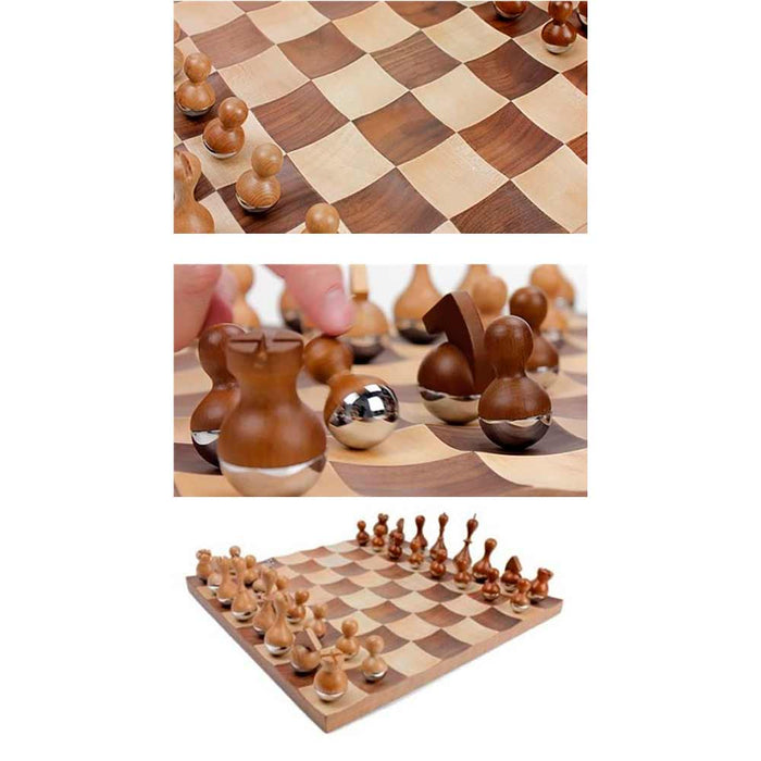 Umbra Wobble Chess Set Wooden Curvy Modern Collectors Gift Wood Board Home Decor