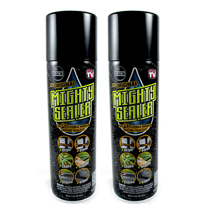 2 Pc Original Mighty Sealer Flexible Rubber Coating Sealant Black 15oz Spray Can