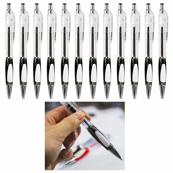 12 Pc Oil Gel Pens Black Ink Cushion Grip Smooth Writing School Sketch Drawing