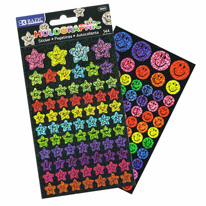 288 Pc Crafts Stickers Holographic Happy Face Star Reward Metallic Shine Art