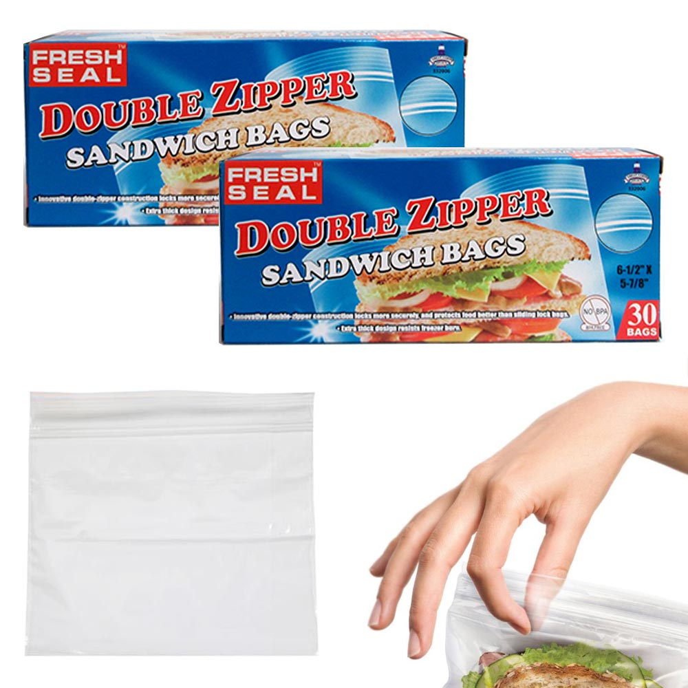 60 Count Sandwich Storage Bags Snacks Food Bag School Lunch Easy