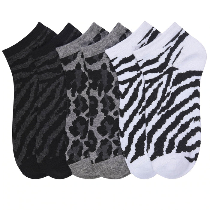 Lot 12 Pair Womens Girls Ankle Low Cut Socks Size 9-11 Cotton Zebra Animal Print