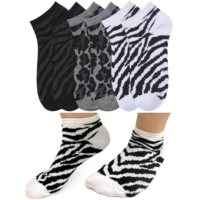 Lot 12 Pair Womens Girls Ankle Low Cut Socks Size 9-11 Cotton Zebra Animal Print