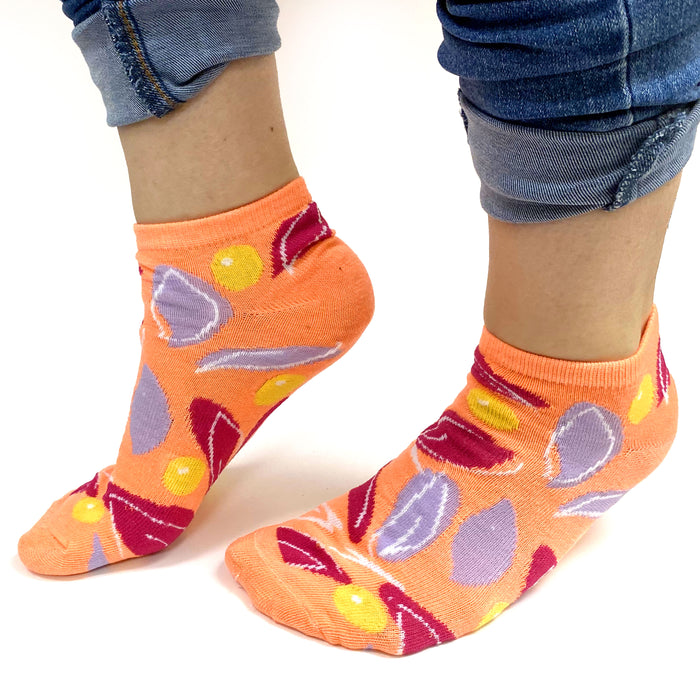 Lot 6 Pairs Women's Socks Girls Ankle Low Cut Size 9-11 Cotton Neon Colorful