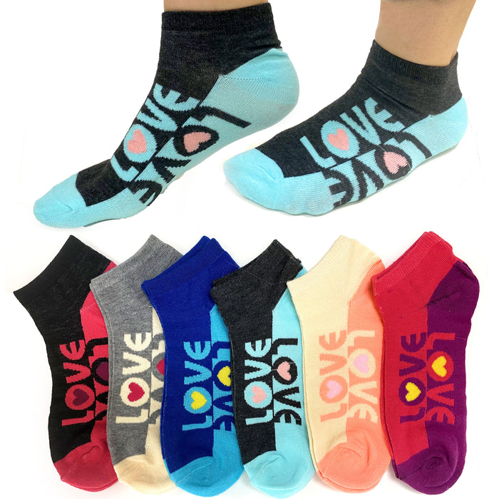 Lot 24 Pair Women's Socks Love Ankle Low Cut Casual Multi Color Cotton Size 9-11