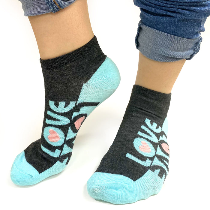 Lot 24 Pair Women's Socks Love Ankle Low Cut Casual Multi Color Cotton Size 9-11