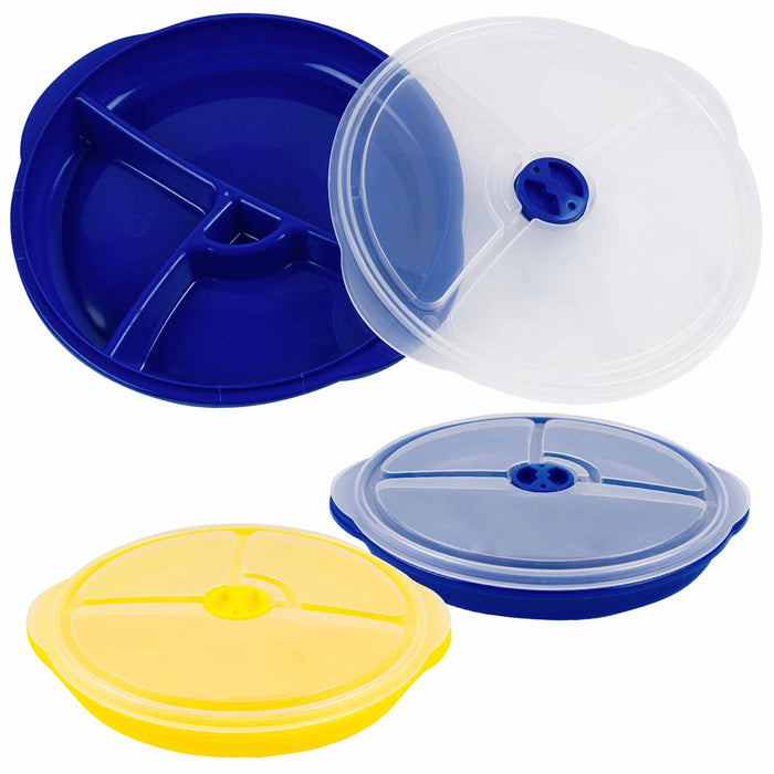 2 Pk Meal Prep Food Storage Container Portion Control Plate 3-Section W/ Lids