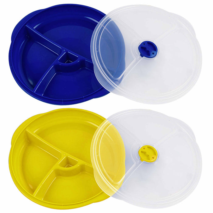 6 Pk Meal Prep Food Storage 3-Section Plate W/ Lids Container Portion Control