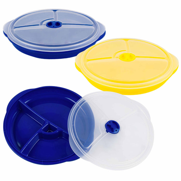 2 Pk Meal Prep Food Storage Container Portion Control Plate 3-Section W/ Lids
