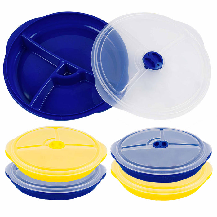 4 Pk Food Storage Plate 3-Section Container Healthy Portion Control Meal Prep