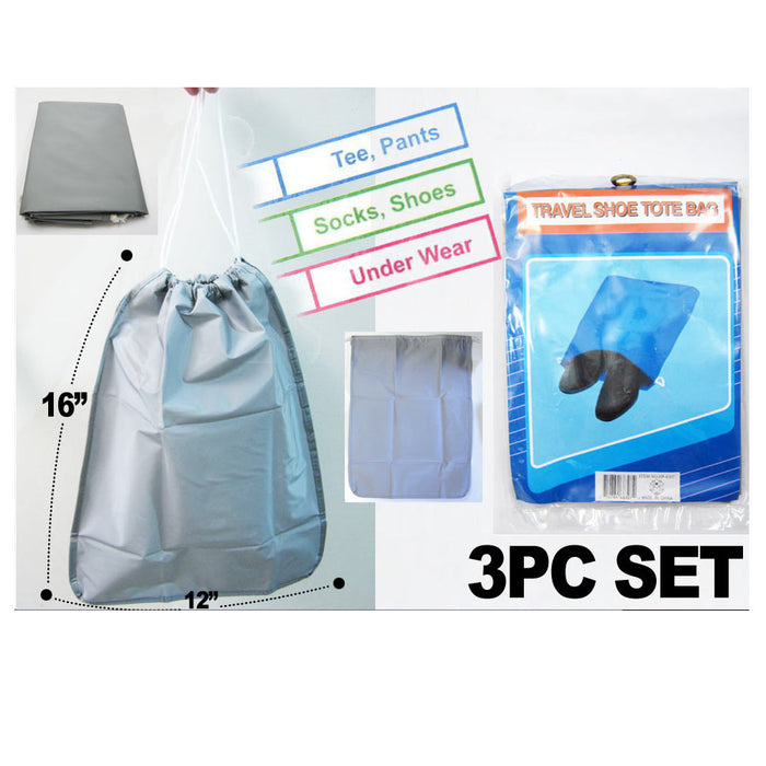 3Pc Waterproof Laundry Bag Heavy Duty Shoe Bags Sized Drawstring Nylon College