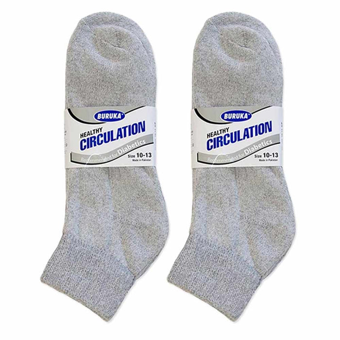 6 Pairs Diabetic Crew Circulatory Socks Health Cotton Ankle Quarter Grey 10-13