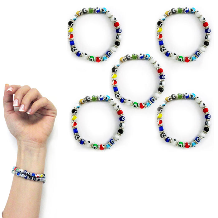 5 Pc Evil Eye Glass Beads Bracelet Colors Hamsa Lampwork 6mm Good Lucky Kabbalah