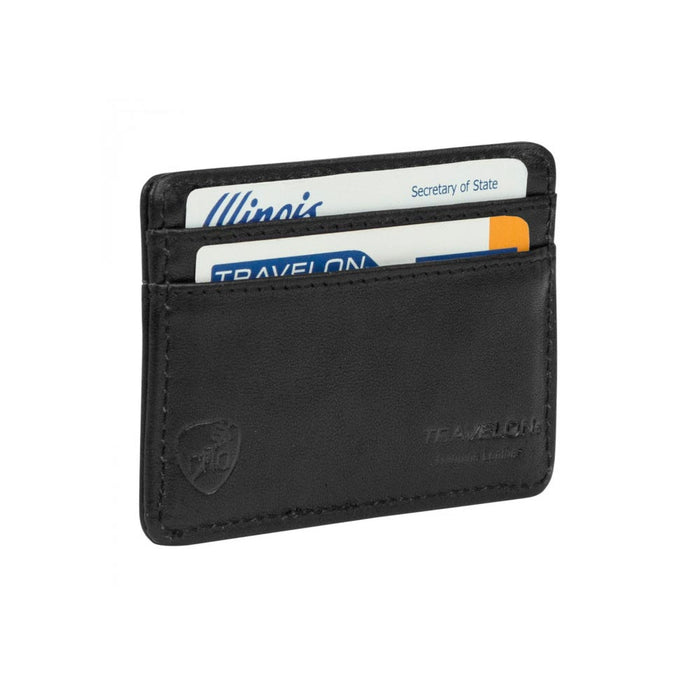 Travelon Safe ID Leather Card Sleeve Slim RFID Blocking Black Wallet Credit Card