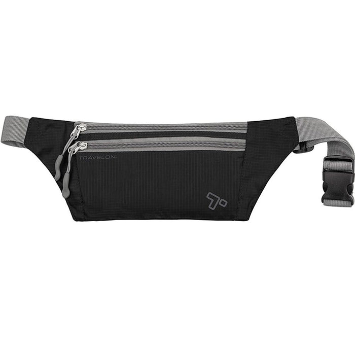 Travelon Fanny Pack Double Zip Waist Pouch Travel Adjustable Belt Bag Black New