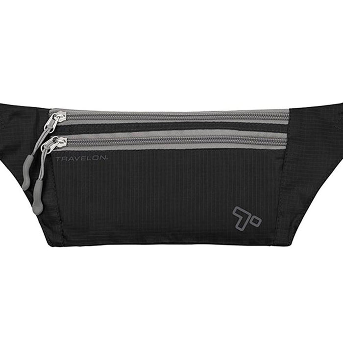 Travelon Fanny Pack Double Zip Waist Pouch Travel Adjustable Belt Bag Black New
