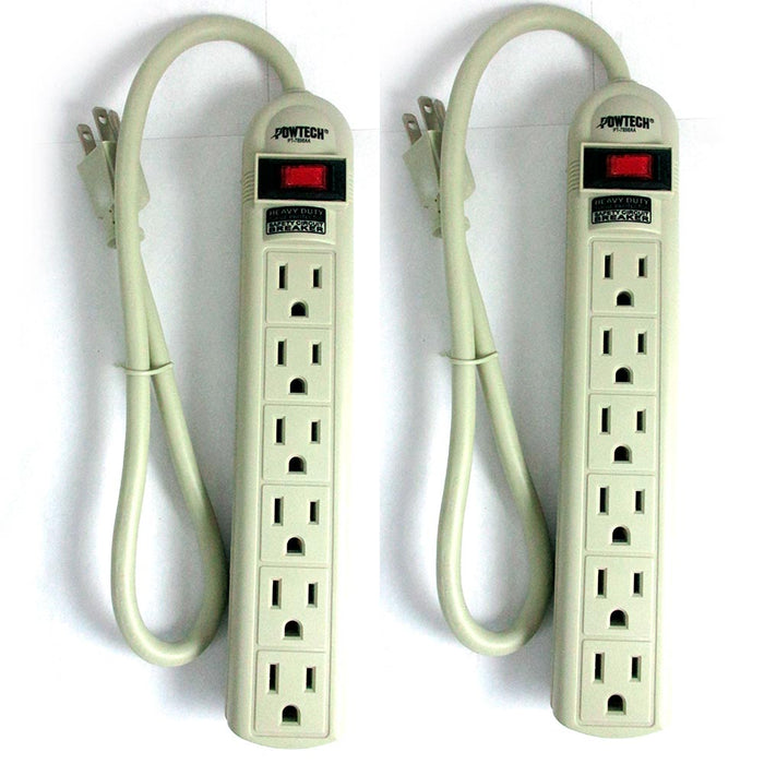 2Pc Power Strip 6 Plug Outlet Extension Cord Surge Protection 1.5ft 90 Joules UL