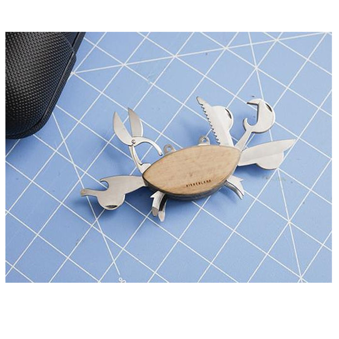 Kikkerland Beechwood Crab Multi-Tool Stainless Steel Pocket Knife Travel Tool