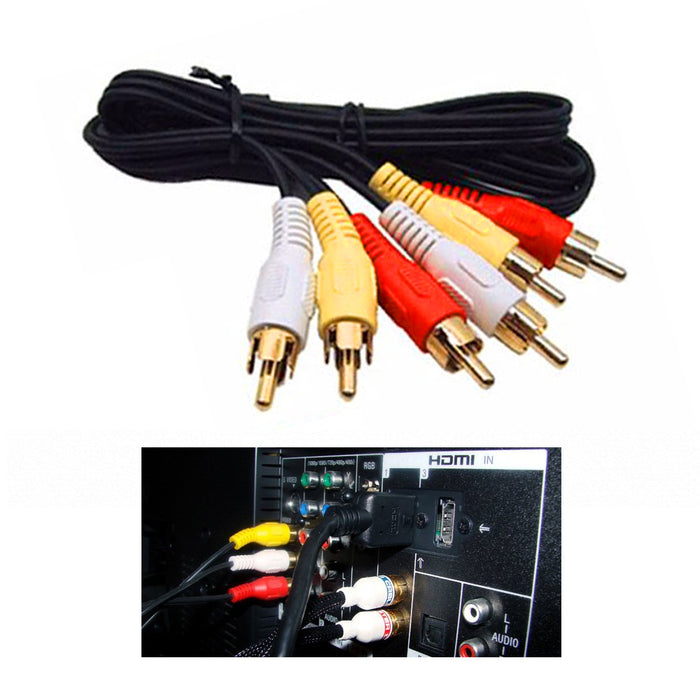 12ft Shielded Stereo Cable RCA Plug AV Audio Video DVD VCR TV Gold Plated Jacks