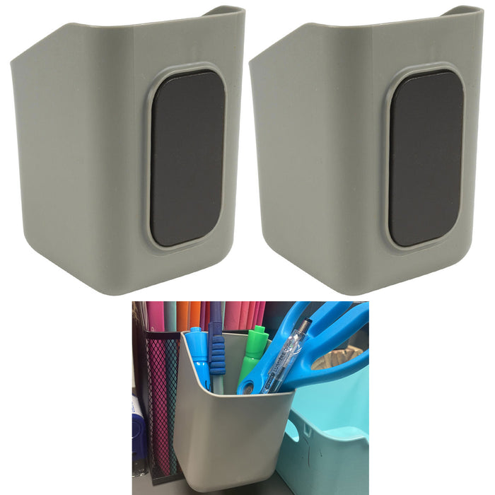 2 Pc Pencil Holder Magnetic Cup Desk Organizer Pen Desktop Office Storage Tray