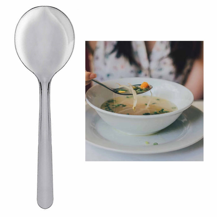 12 Pc Round Soup Spoons Windsor Bouillon Spoon Dinner Stainless Steel Flatware