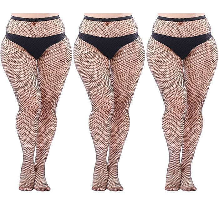 3 Black Fishnet Tights Plus Size Net Pantyhose Women Sexy Cross Mesh Stockings