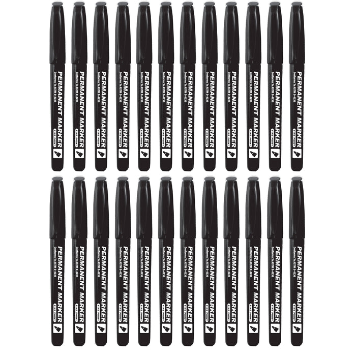 24 Black Permanent Markers Fine Point Plastic Wood Stone Metal Glass Waterproof