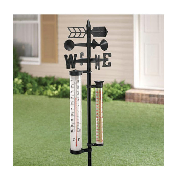 Weather Vane Station 56" Tall W/ Poll Thermometer Rain Gauge Wind Spinner Meter