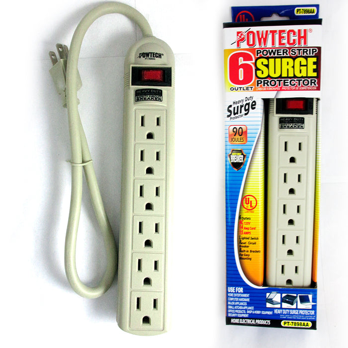 6 Outlet Power Strip Extension Cord Surge Protection 1.5 ft 90 Joules UL New