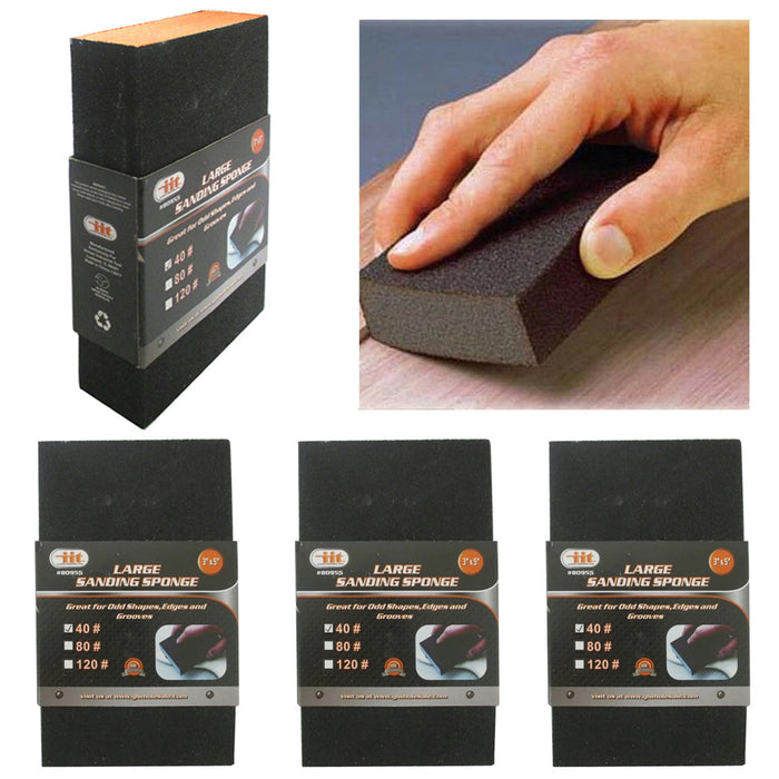 3 Pc Large Sanding Sponge 40 Grit Polishing Block Pad Sandpaper Foam Dual Angle