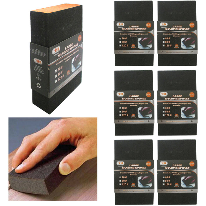 6 Pc Large Sanding Sponge 40 Grit Polishing Block Pad Sandpaper Foam Dual Angle