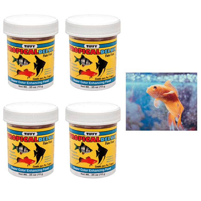 4 Deluxe Tropical Fish Flakes Food Enhance Protein Vitamins Minerals Aquarium