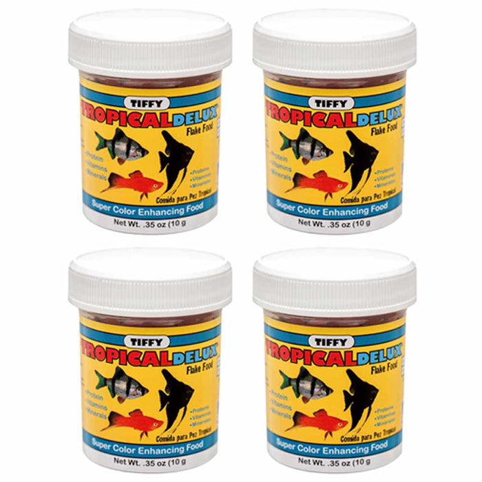4 Deluxe Tropical Fish Flakes Food Enhance Protein Vitamins Minerals Aquarium