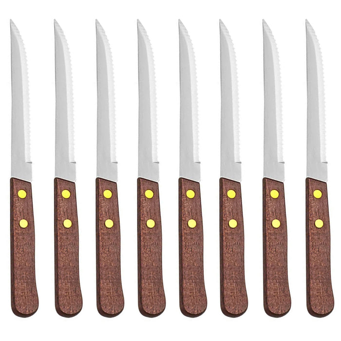 8 Pack Serrated Steak Knives Stainless Steel Knife Set Wooden Utensil Cutlery