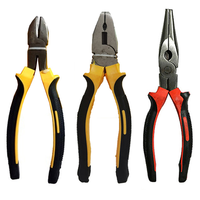3 Pc Long Nose Pliers Set Linesman Diagonal Set 8" Heavy Duty Grip Cutter Tools