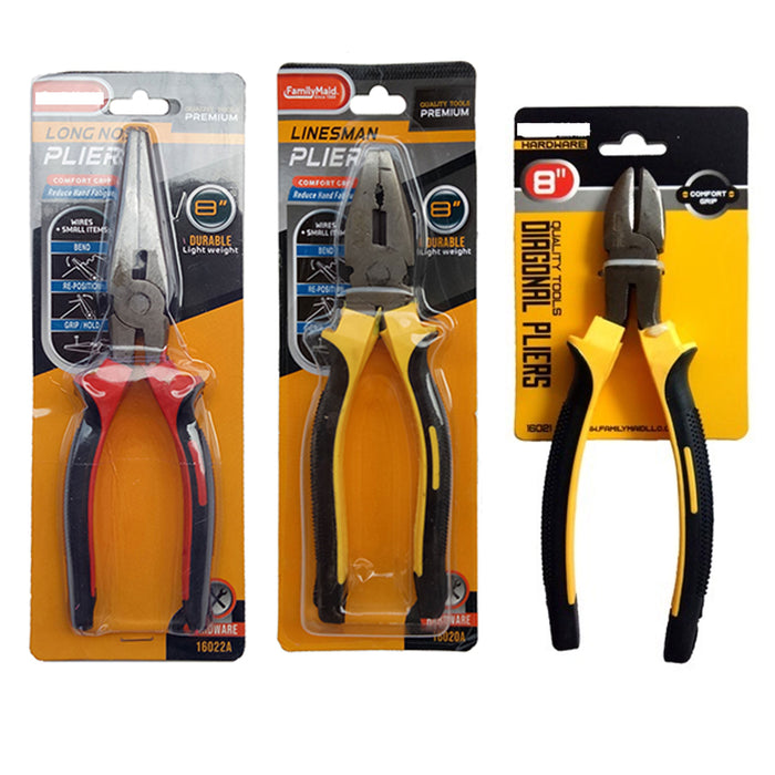 3 Pc Long Nose Pliers Set Linesman Diagonal Set 8" Heavy Duty Grip Cutter Tools