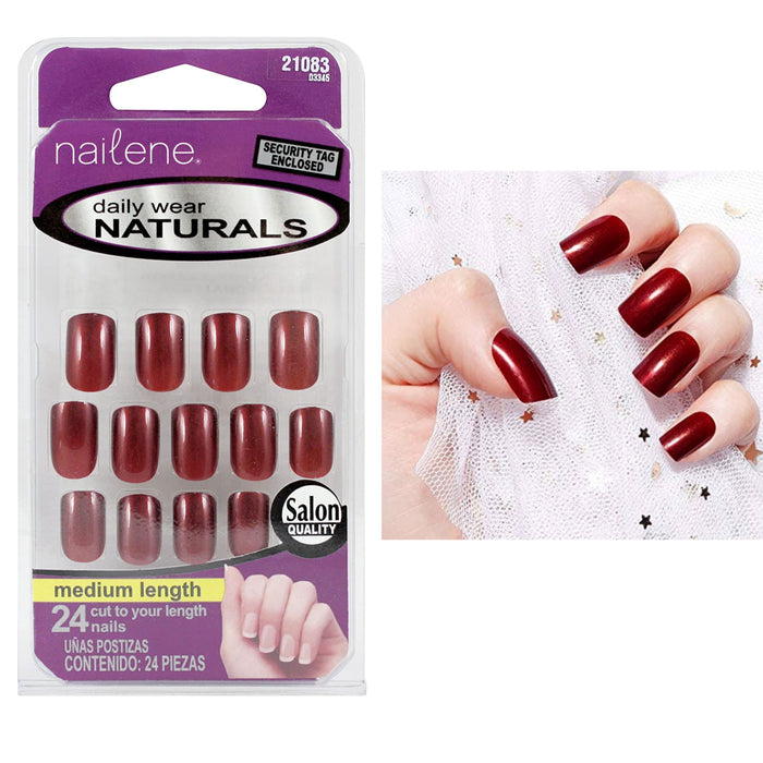Press On Nail 24 Ct Fashion Design Shiny Burgundy Adhesive Easy Manicure Women