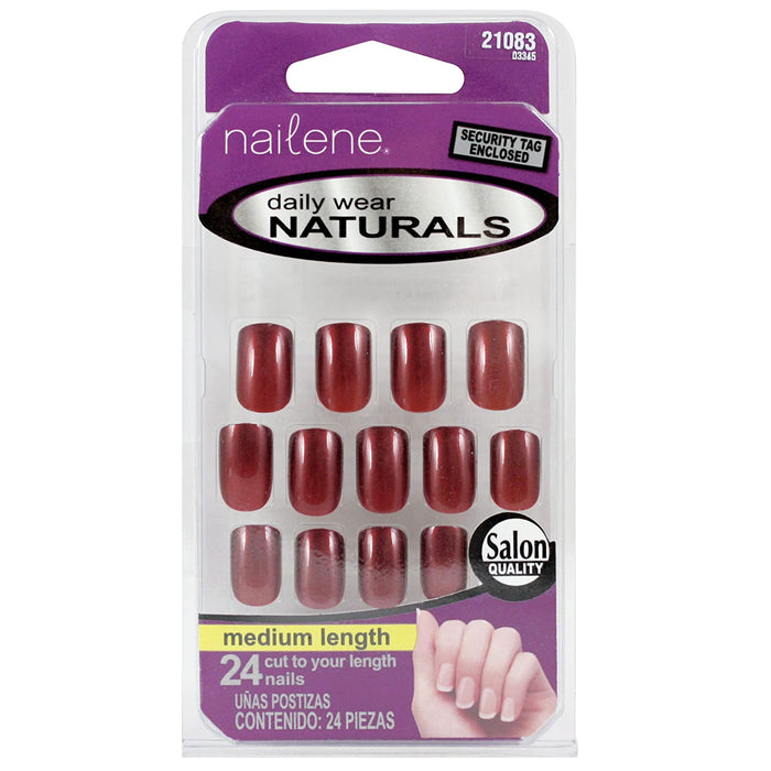 Press On Nail 24 Ct Fashion Design Shiny Burgundy Adhesive Easy Manicure Women