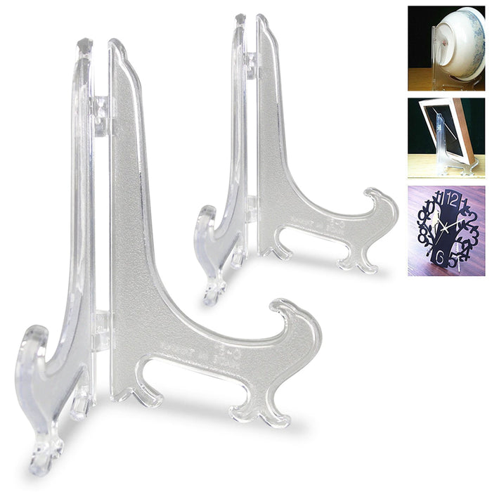 2PC Plate Easel Photo Picture Frame Plastic Clear Pedestal Display Stand Holder