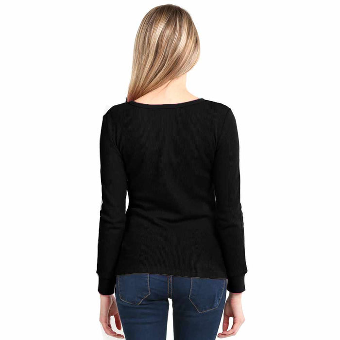 3 Women Thermal Long Sleeve Solid Waffle Knit T-Shirt Top Basic Black —  AllTopBargains