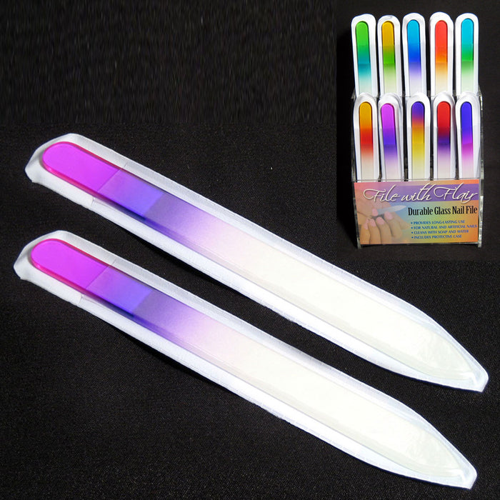 2 Professional Crystal Glass Finger Nail File with Case Pedicure Fingernail File