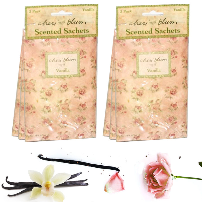 6 Pc Vanilla Scented Sachet Drawer Bags Large Fresh Scent Air Freshener 2 Packs