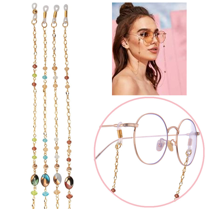 2 Fashion Eyewear Retainer Beaded Eyeglass Sunglass Neck Gold Chain Holder Strap