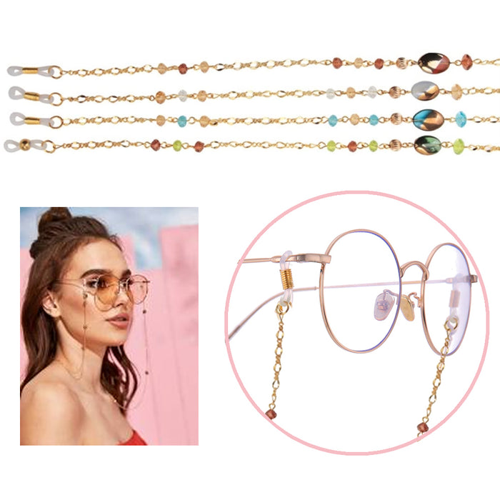 1 Fashion Eyewear Retainer Beaded Eyeglass Sunglass Neck Gold Chain Holder Strap