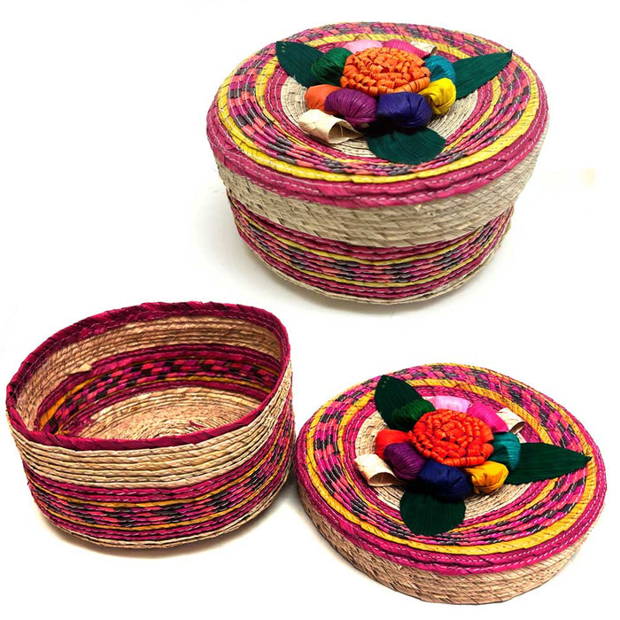 2 Genuine Mexican Handwoven Tortilla Basket 7" Tortillero Container Warmer Bowl