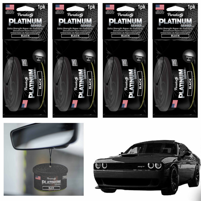 4 Pc Paradise Platinum Air Freshener Hanging Car Aroma Fragrance Scent Black