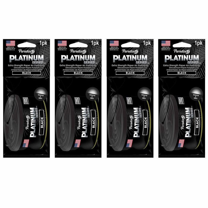 4 Pc Paradise Platinum Air Freshener Hanging Car Aroma Fragrance Scent Black
