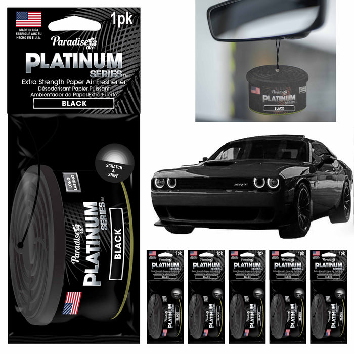 6 Pc Paradise Platinum Air Freshener Hanging Car Aroma Fragrance Scent Black